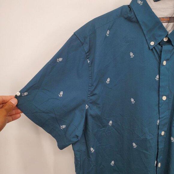 Ben Sherman Palm Tree Shirt Slim Pocket Button Down Short Sleeve Stretch Mens XL - Picture 2 of 10